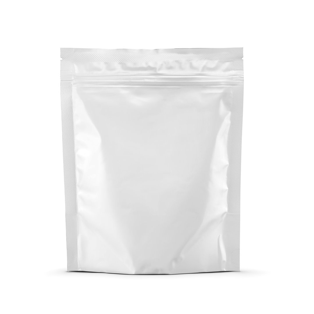 Doypack with resealable zip lock flexible packaging isolated on white background.